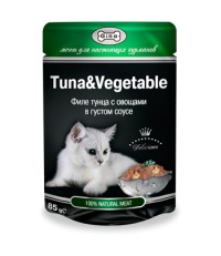 Gina консервы для кошек филе тунца с овощами в густом соусе пауч 85 гр.